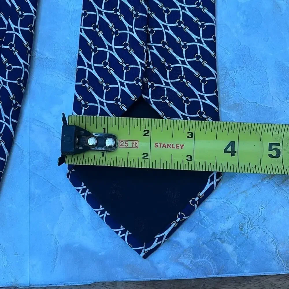 Brooks Brothers Makers Men's All Silk Tie Blue With White Belts Gold Buckles - Picture 8 of 10